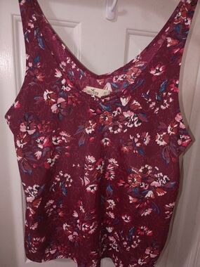Hollister Burgundy Floral Tank Top-XS